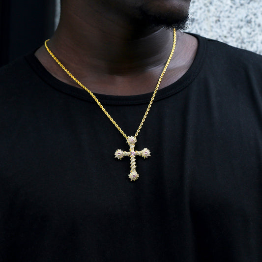 Pink Heart Cross of Thorns Pendant