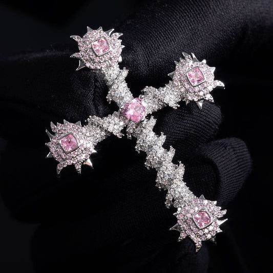 Pink Heart Cross of Thorns Pendant