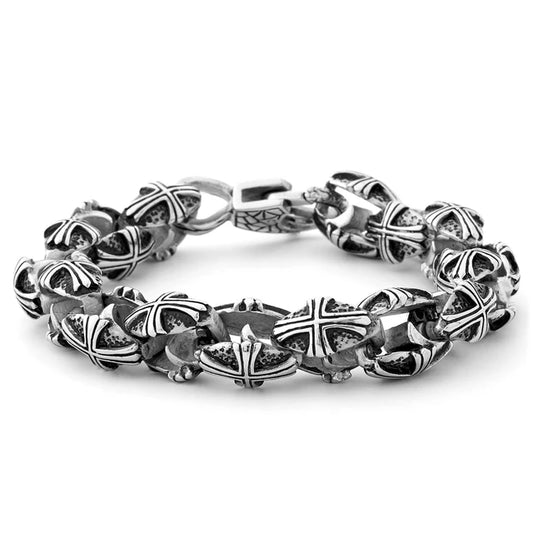 Black & Silver-Tone Stainless Steel Shield Chain Bracelet