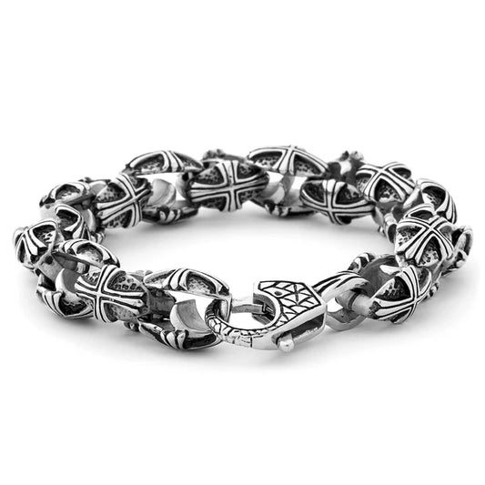 Black & Silver-Tone Stainless Steel Shield Chain Bracelet